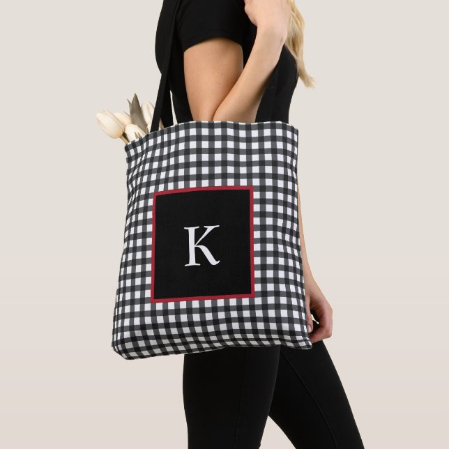 Personalized Monogram Buffalo Plaid Tote (Close Up)