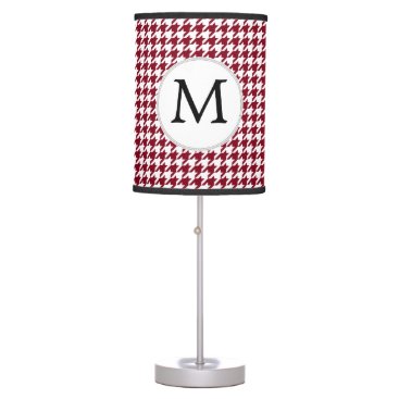 Personalized Monogram Burgundy Houndstooth Pattern Table Lamp