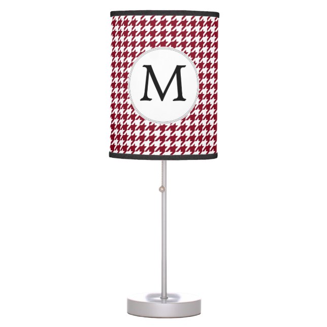Personalized Monogram Burgundy Houndstooth Pattern Table Lamp (Front)