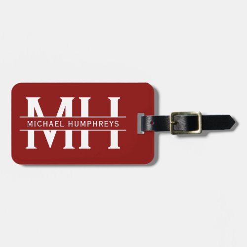 Personalized Monogram Burgundy Luggage Luggage Tag - Spot your travel bag with this stylish burgundy red personalized monogram luggage tag, customize it with your initials, name and personal details on the back.