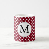 Personalized Monogram Burgundy Polka Dots Pattern Coffee Mug