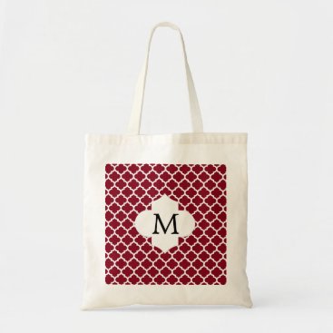 Personalized Monogram Burgundy Quatrefoil Pattern Tote Bag