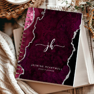 Personalized Monogram Burgundy Silver Agate 2025 Planner