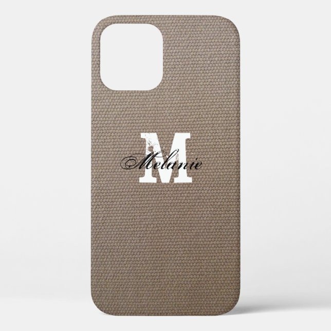 Personalized monogram burlap iPhone 12 case (Back)