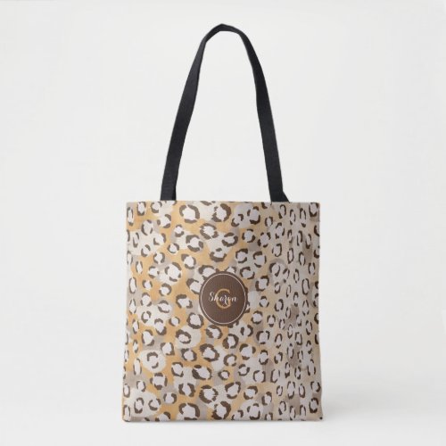 Personalized Monogram Cheetah Print Animal Pattern Tote Bag