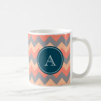 Personalized Monogram Chic Chevron Peach and Grey Coffee Mug