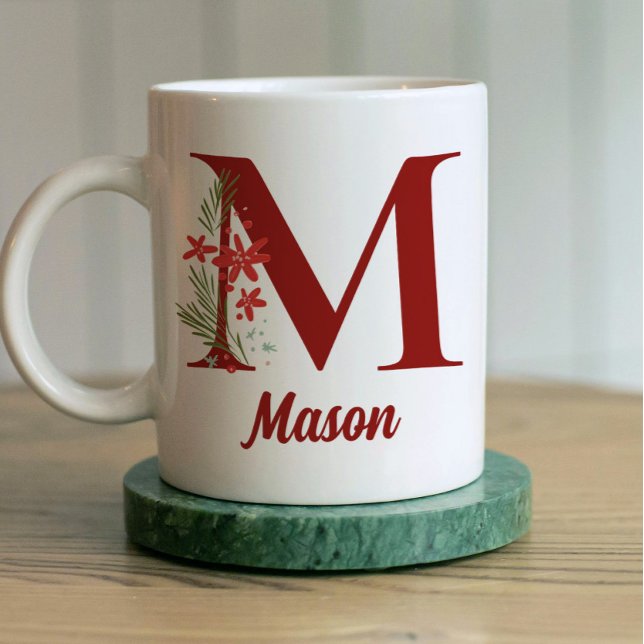 Personalized Monogram Christmas Hot Chocolate Coffee Mug (Monogram Personalized Christmas Gift Mug)