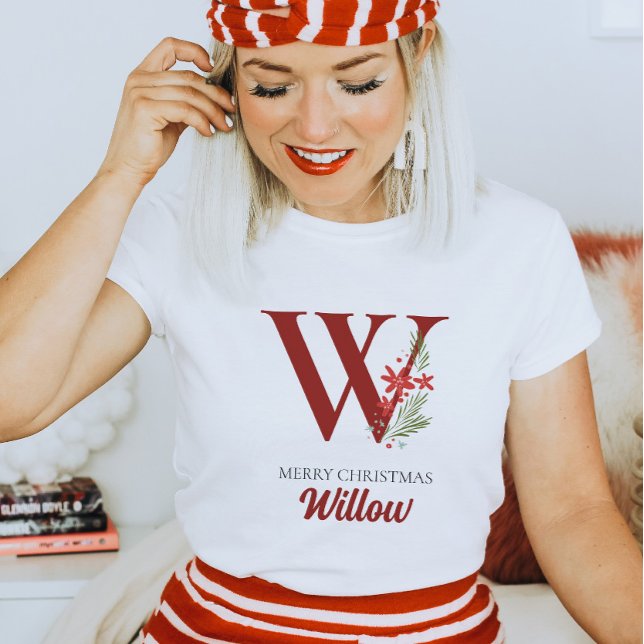 Personalized Monogram Christmas Name and Initial T-Shirt (Creator Uploaded)