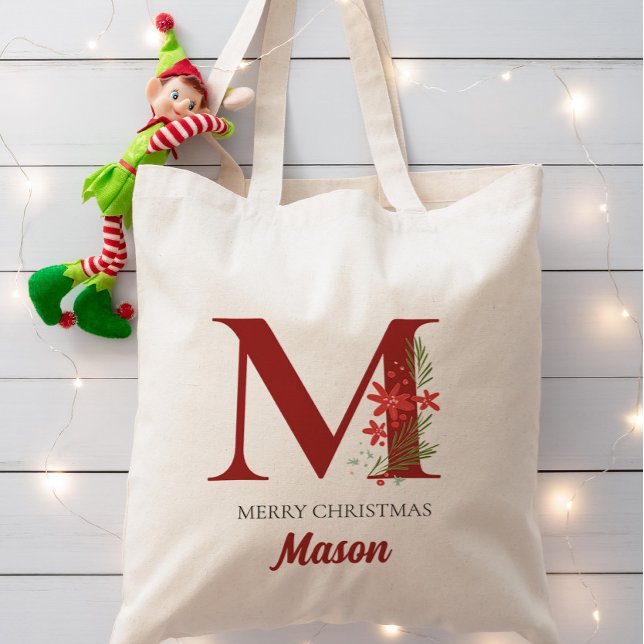Personalized Monogram Christmas Present Tote Bag (Creator Uploaded)