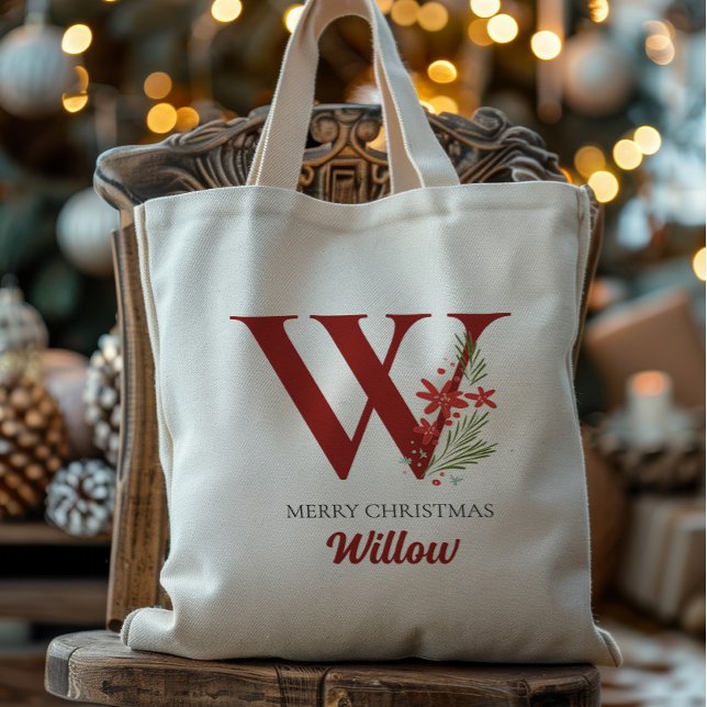 Personalized Monogram Christmas Present Tote Bag (Creator Uploaded)