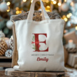 Personalized Monogram Christmas Present Tote Bag<br><div class="desc">This personalized Christmas monogram and name design is perfect for both kids and adults alike. This can be printed with any name and letter. Easy to edit and have printed! These make a perfect Christmas gift,  stocking stuffer,  holiday gift swap or use as a gift bag!</div>