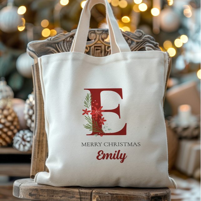 Personalized Monogram Christmas Present Tote Bag (Creator Uploaded)