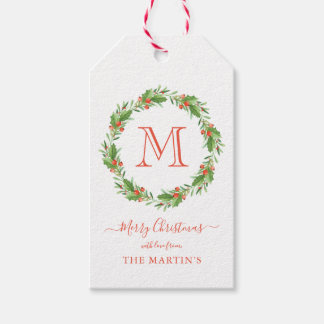 Personalized Monogram Christmas Wreath Gift Tags