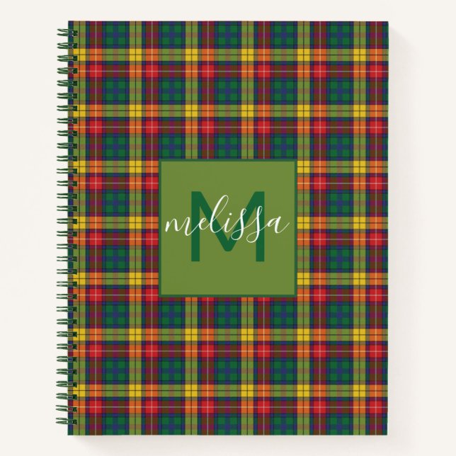 Personalized Monogram Clan Buchanan Tartan Plaid Notebook (Front)