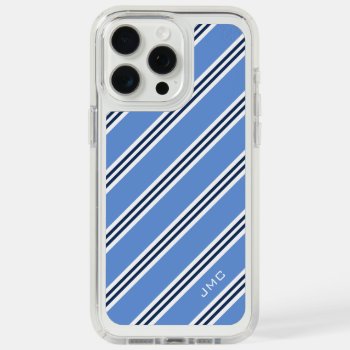 Personalized Monogram Classic Blue Stripes Iphone 15 Pro Max Case by heartlockedcases at Zazzle