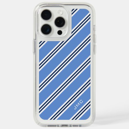 Personalized Monogram Classic Blue Stripes Iphone 15 Pro Max Case