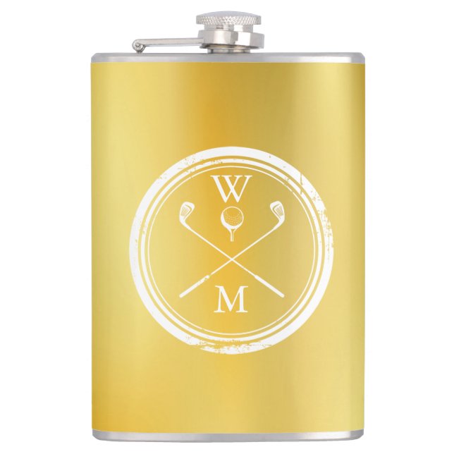 Personalized Monogram Classic Gold Golf Flask (Front)