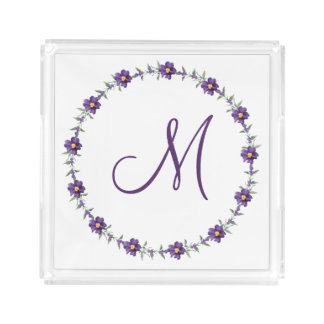 Personalized Monogram Clear Serving Trays Purple