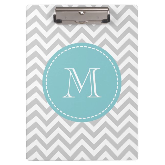 Personalized monogram clipboard with grey chevron (Front)