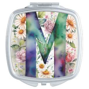 Personalized Monogram Colorful Watercolor Flowers Compact Mirror