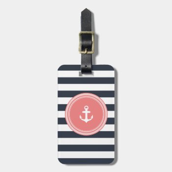 Personalized Monogram Coral And Navy Nautical Luggage Tag by thepixelprojekt at Zazzle