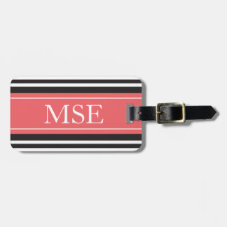 Personalized Monogram Coral Black Stripes Luggage Tag