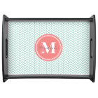 Personalized Monogram Coral & Seafoam Geometric