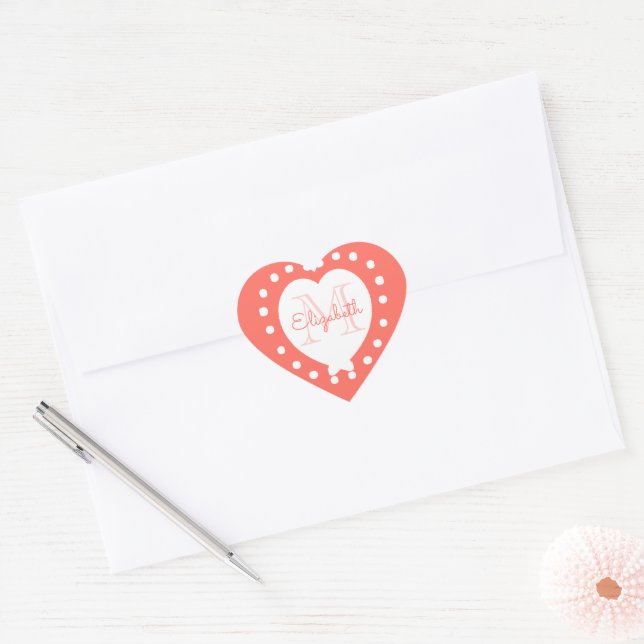 Personalized Monogram Coral White Heart Heart Sticker (Envelope)