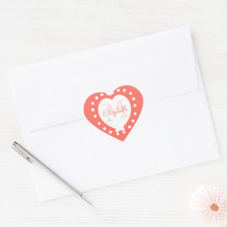 Personalized Monogram Coral White Heart Sticker