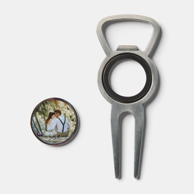 Personalized Monogram Couple Wedding Photo Divot Tool (Front (Open))