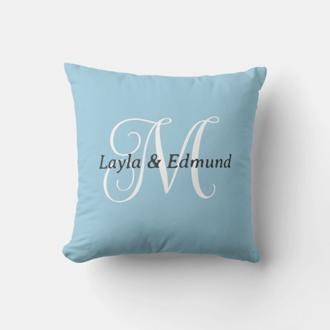Personalized Monogram Couples Names Rustic Blue Throw Pillow (Front)