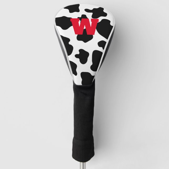 Personalized monogram cow spots animal print golf head cover (Front)