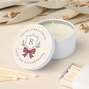 Personalized Monogram Crest Bow Christmas Mini Candle Favors
