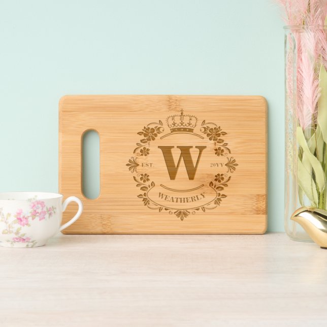 Personalized Monogram Crown  Engraved Cutting Board (Upright)