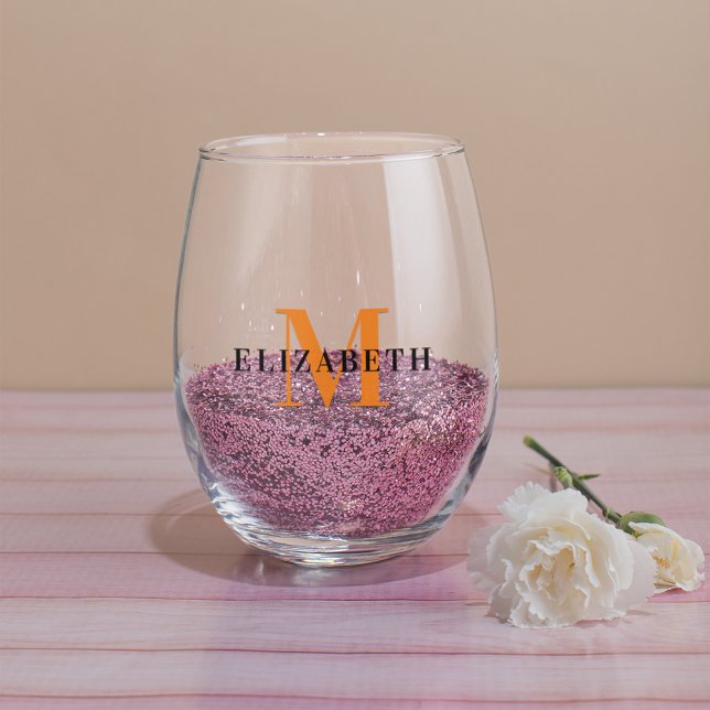 Personalized Monogram Custom Initial Name Elegant Stemless Wine Glass |  Zazzle