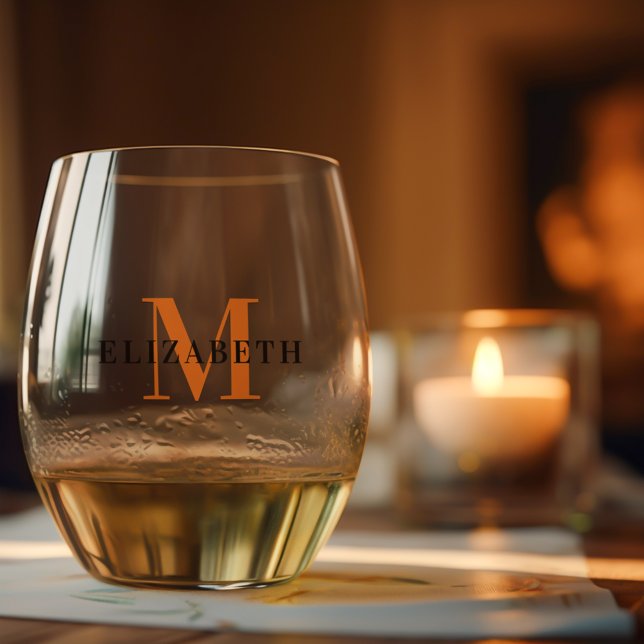 Personalized Monogram Custom Initial Name Elegant Stemless Wine Glass (Creator Uploaded)