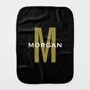 Personalized Monogram Custom Name Black Gold White Baby Burp Cloth
