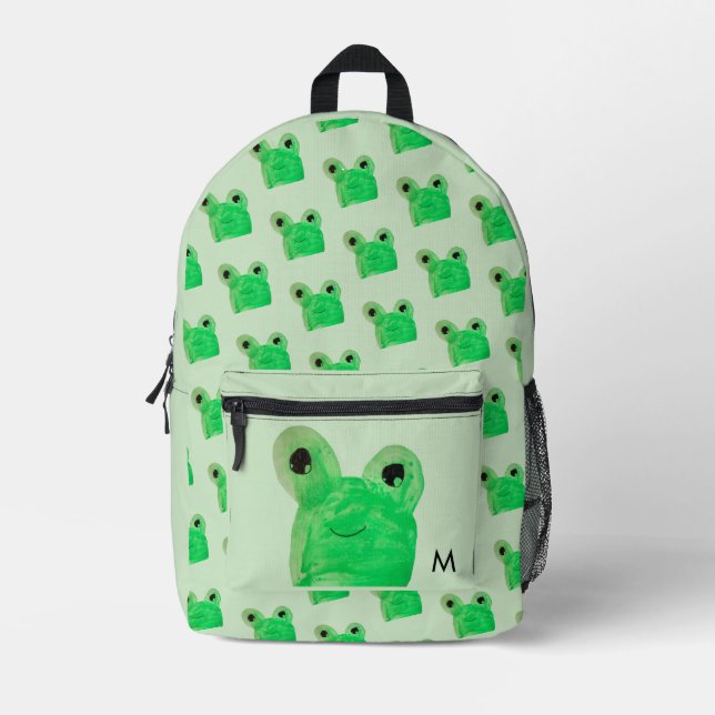 Personalized Monogram Cute frog Printed Backpack (Front)