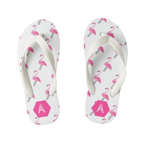 Personalized Monogram Cute Pink Flamingo Pattern Kids Flip Flops