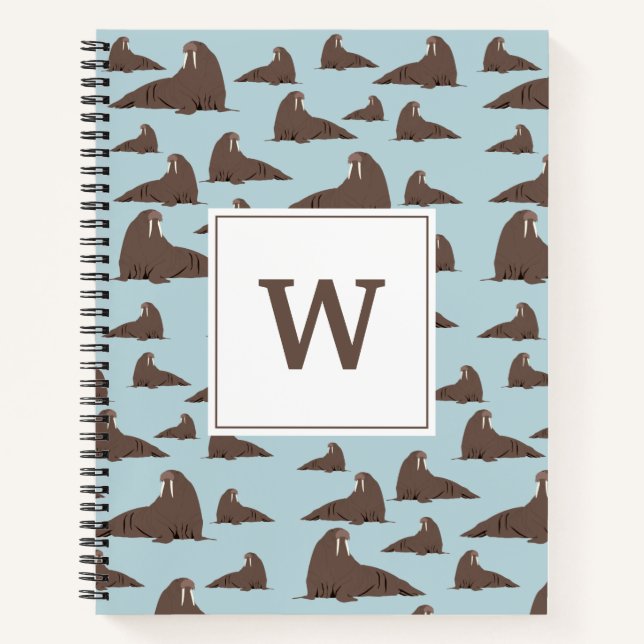 Personalized Monogram Cute Walrus Pattern Notebook (Front)