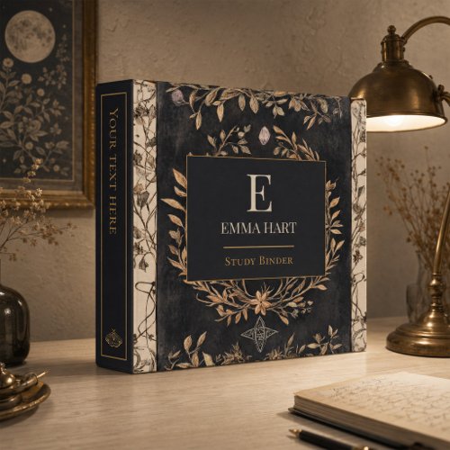 Personalized Monogram Dark Botanical Study Binder