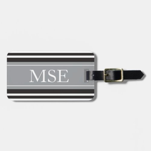 Personalized Monogram Dark Grey Black Stripes Luggage Tag