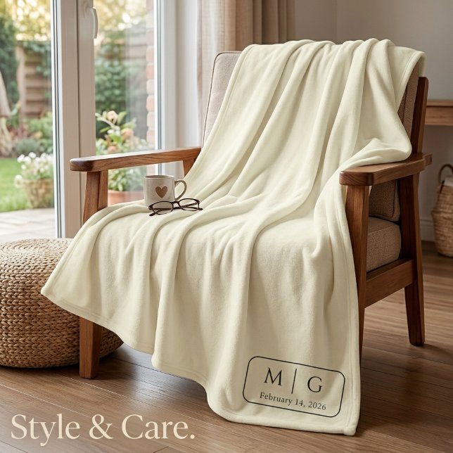 Personalized Monogram Date Beige Fleece Blanket (Personalized Monogram Date Beige Fleece Blanket)