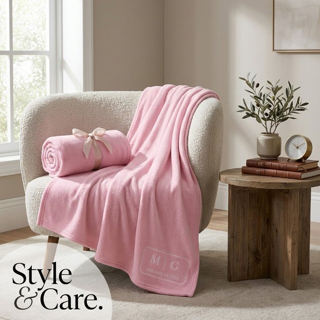 Personalized Monogram Date Light Pink Fleece Blanket (Personalized Monogram Date Light Pink Fleece Blanket)