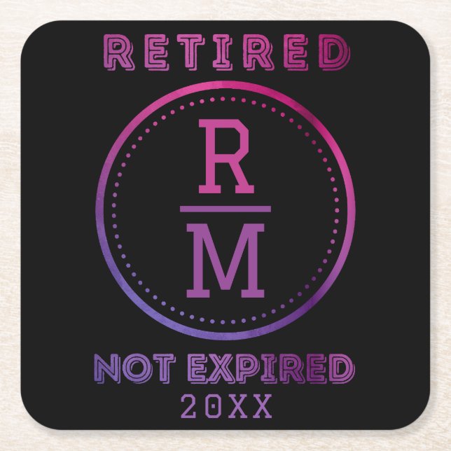 Personalized Monogram Date Retirement Favor Guests Square Paper Coaster (Front)