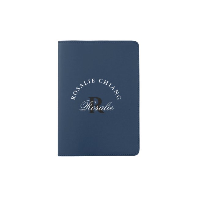 Personalized Monogram Design Custom Name Navy Passport Holder (Front)