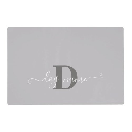 Personalized Monogram Dog Name  Initial Grey Placemat