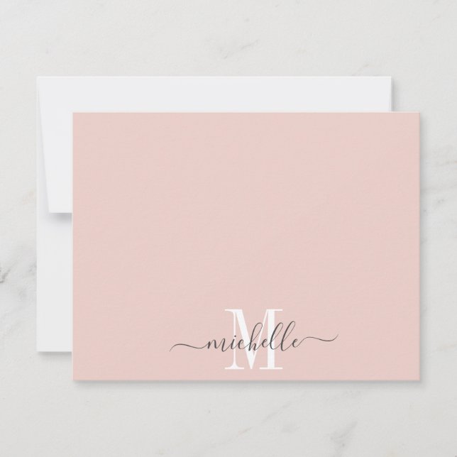 Personalized Monogram Dusty Pink White Script Name Note Card (Front)