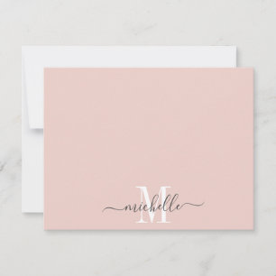 Personalized Monogram Dusty Pink White Script Name Note Card