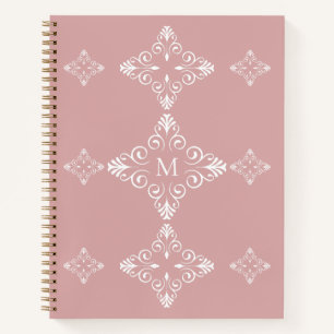 Personalized Monogram Dusty Rose Vector Pattern Notebook